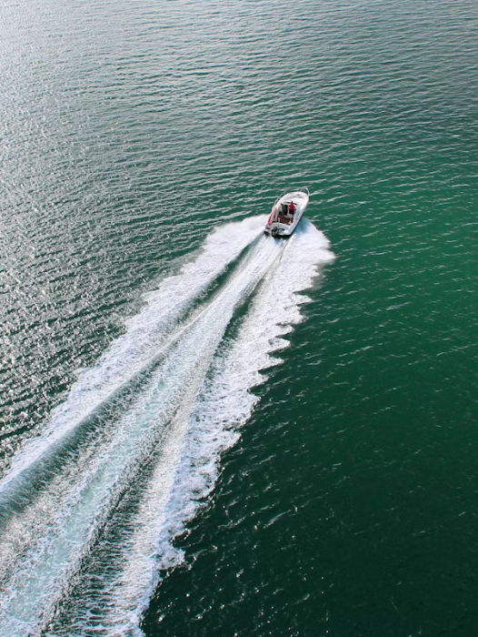 Boat underway collecting navigation data
